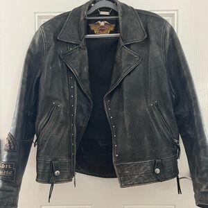 Harley-Davidson Black Bomber Jacket with Vintage Leather Finish